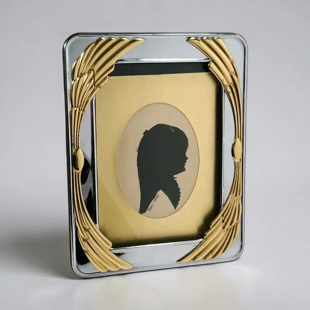 Vintage Art Deco Hollywood Regency Silver Gold Picture Frame 5x7 Postmodern 1980